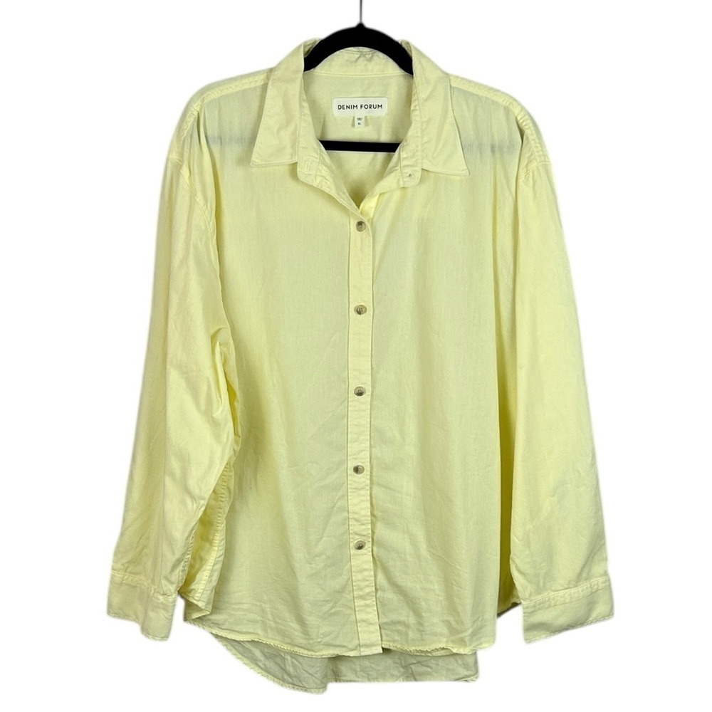 Denim Forum Casual Cotton Long Sleeve Button Down Shirt XL Yellow Minimalist